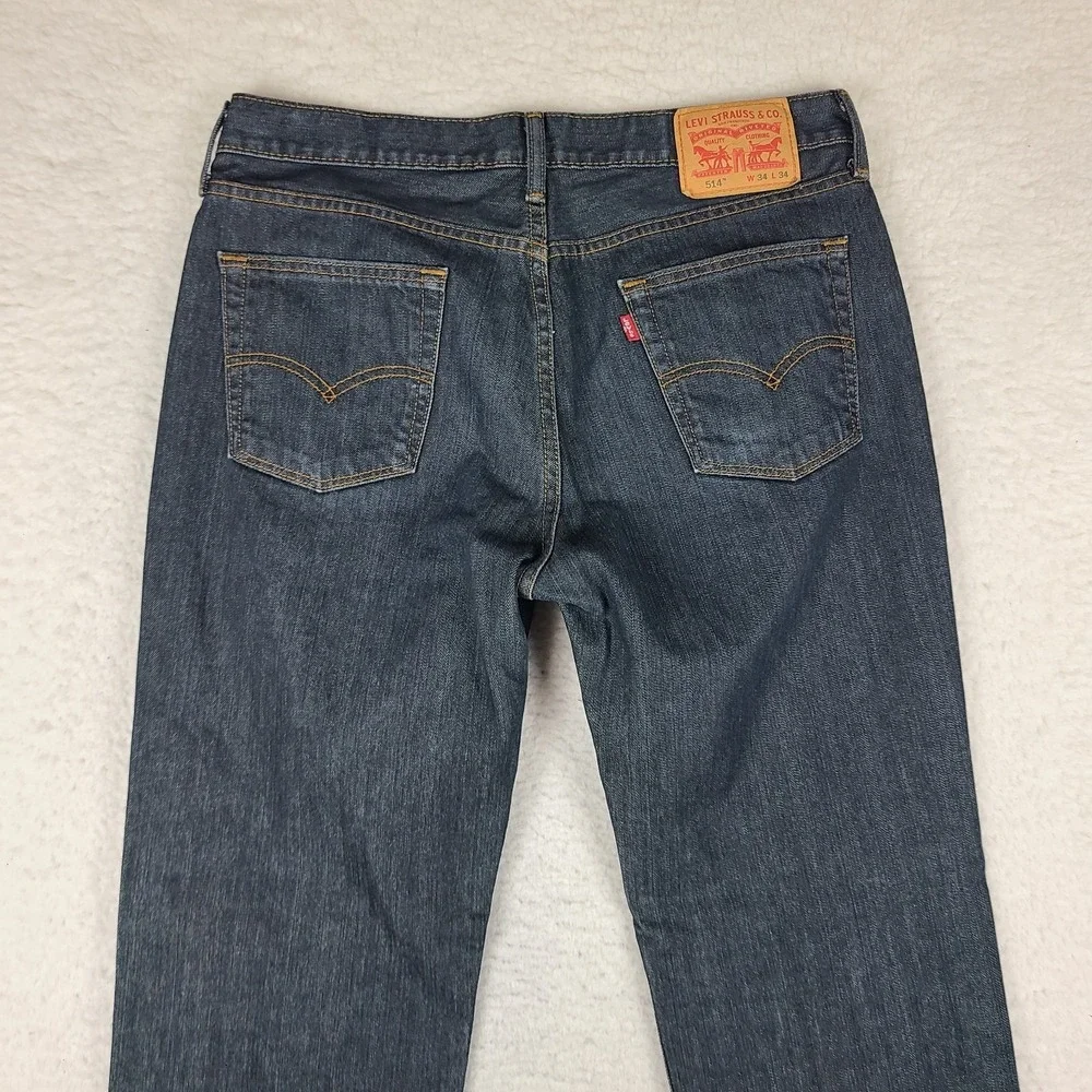 Levi's 514 Jeans Mens‎ 34x34 Blue Regular Fit Straight Leg Dark Wash 100% Cotton
